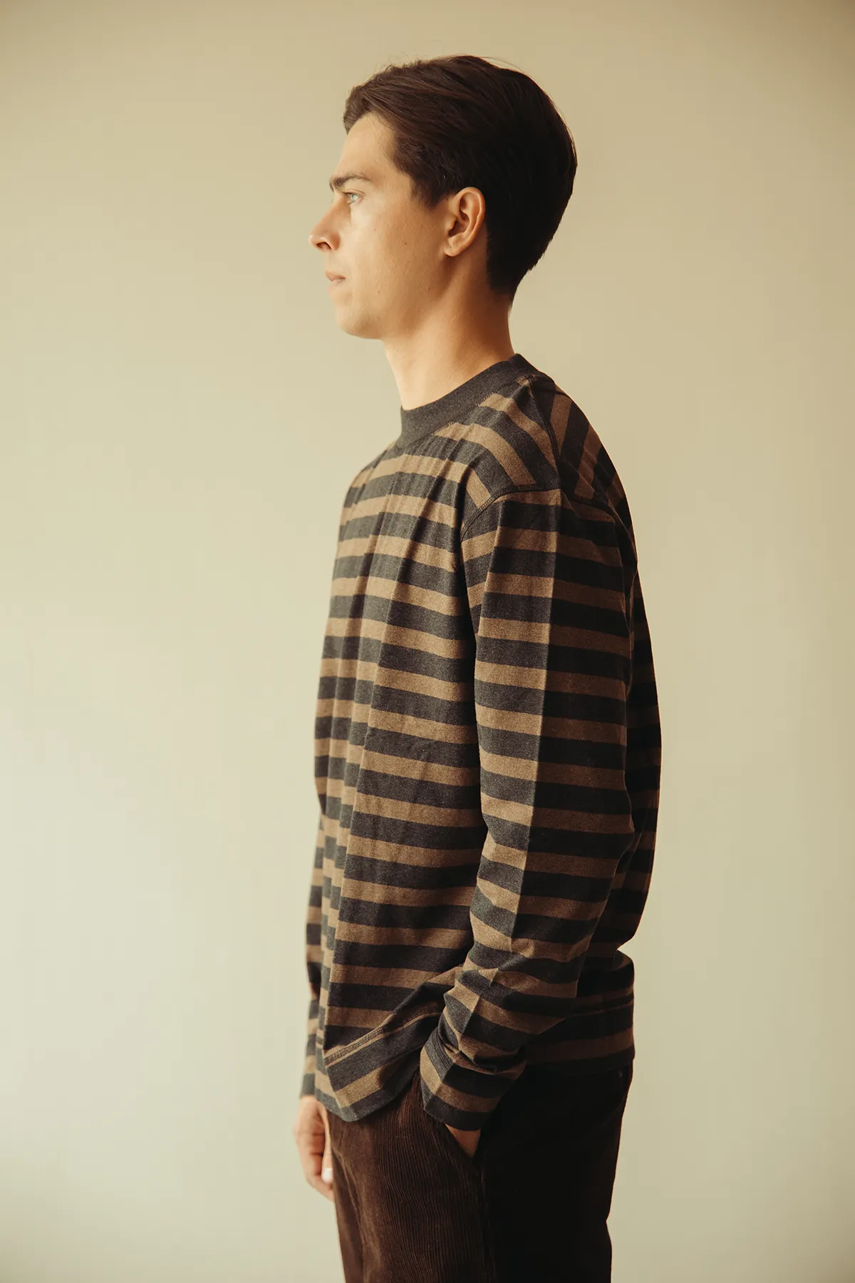 MHL Crew Neck Matelot - Off Black/Bark Light Cotton Melange Stripe sold by Canoe Club product image thumbnail 3