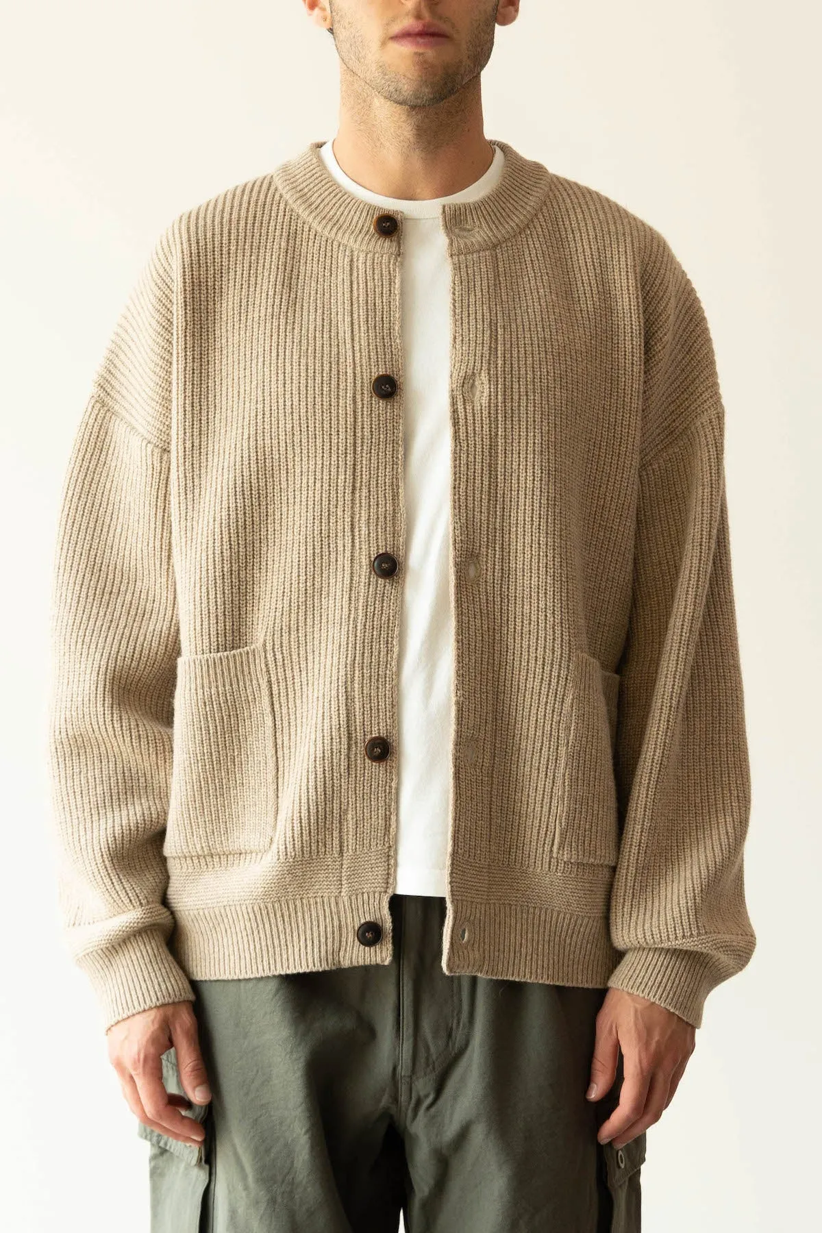 Heavy Wool Round Cardigan - Oatmeal sold by Canoe Club product image thumbnail 2
