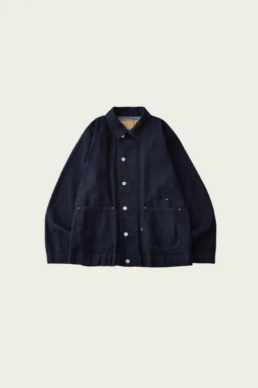 Upcyclino Skewed Denim Back Tuck Jacket - Indigo Blue made by Confect by Nestrobe