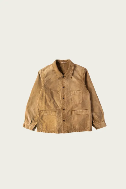 Garment-Dyed Organic Cotton Heavy Moleskin Coverall - Faded Brown made by Auralee