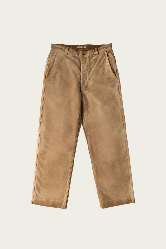 Garment-Dyed Organic Cotton Heavy Moleskin Pants - Faded Brown made by Auralee