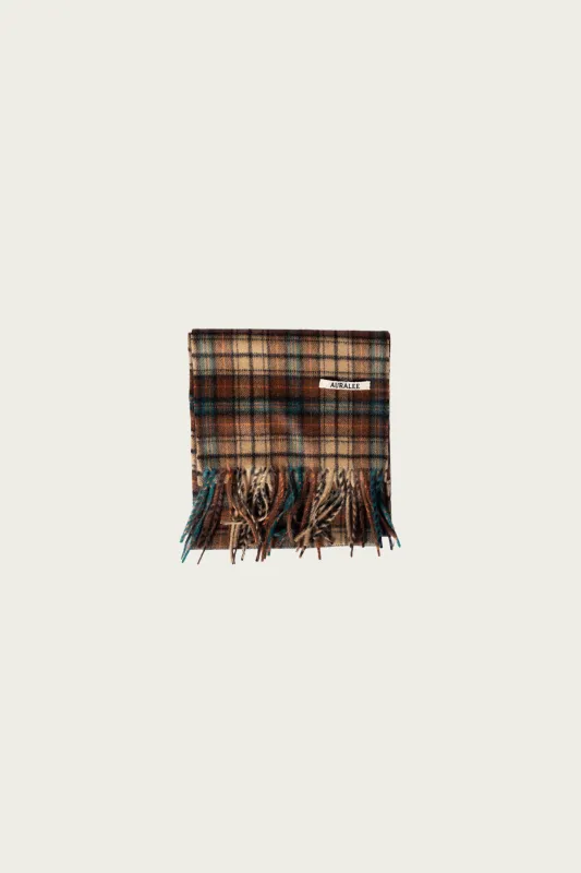 Cashmere Check Long Stole - Red Brown Check made by Auralee