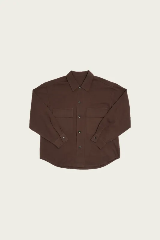 Double Pocket Overshirt - Dark Brown Cotton/Wool Twill made by James Coward