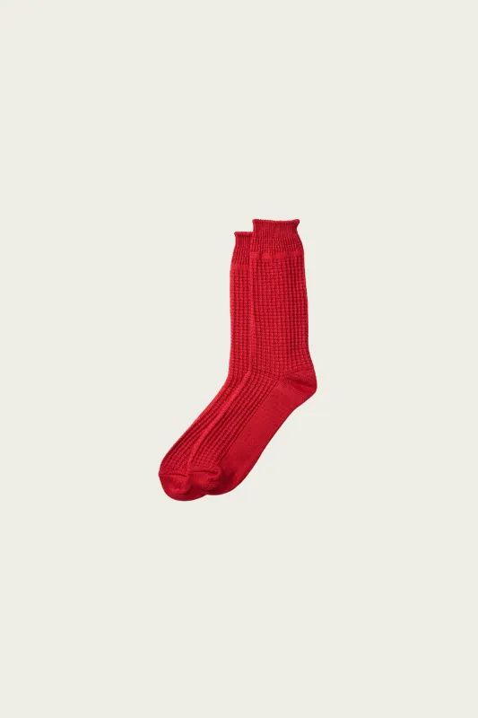 Cotton Waffle Crew Socks - Dark Red made by ROTOTO