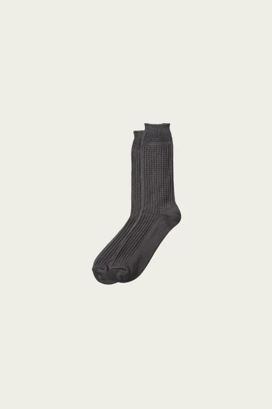 Cotton Waffle Crew Socks - Dark Gray made by ROTOTO