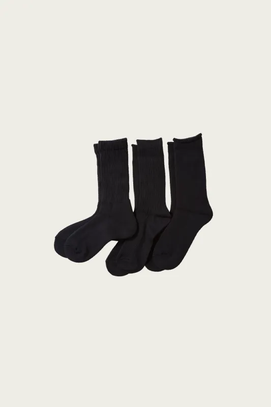 Organic Daily 3 Pack Crew Socks - Black made by ROTOTO