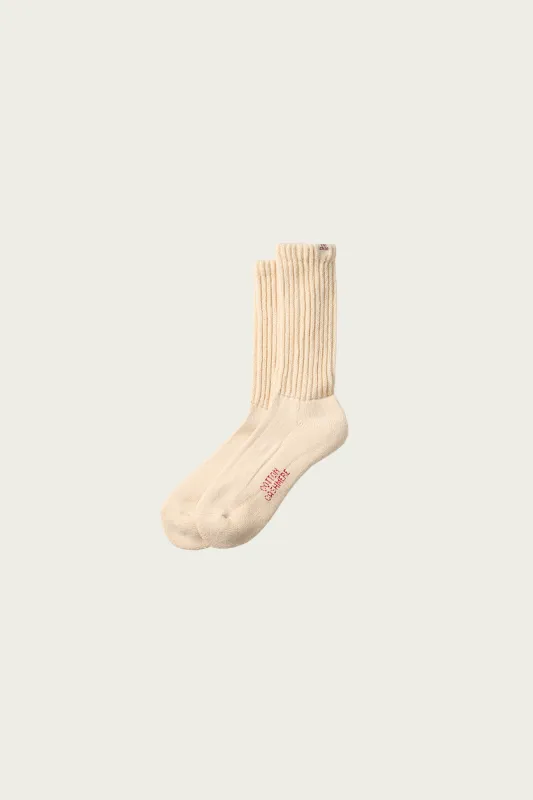 Everyday Cashmere Loose Pile Crew Socks - Ecru made by ROTOTO