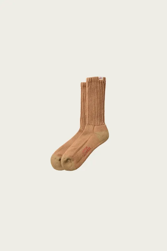 Everyday Cashmere Loose Pile Crew Socks - Light Brown / Khaki made by ROTOTO