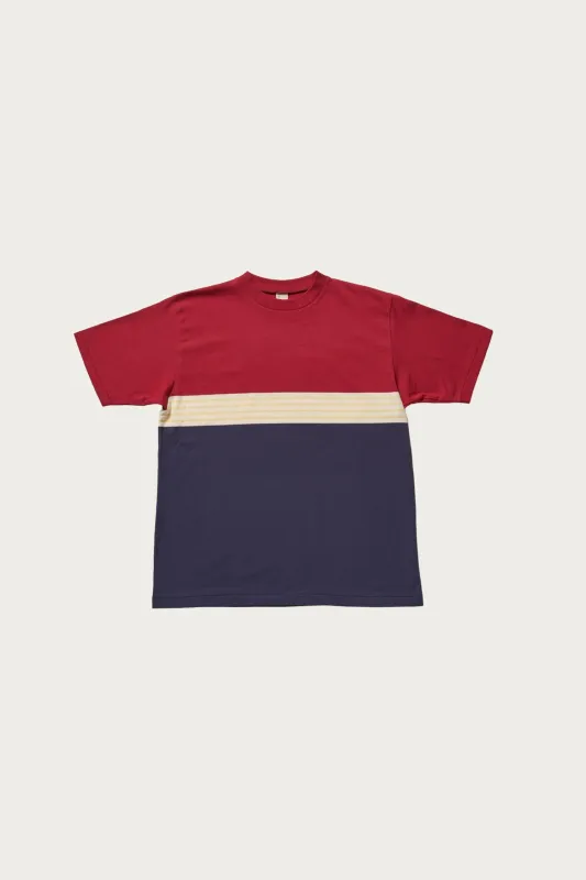 4112 Panel Border T-Shirt - Bordeaux/Navy made by WAREHOUSE & CO.