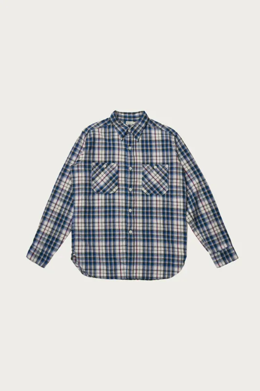 3055 Long Sleeve Check Work Shirt - Blue made by WAREHOUSE & CO.