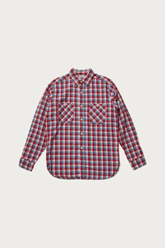 3055 Long Sleeve Check Work Shirt - Red made by WAREHOUSE & CO.