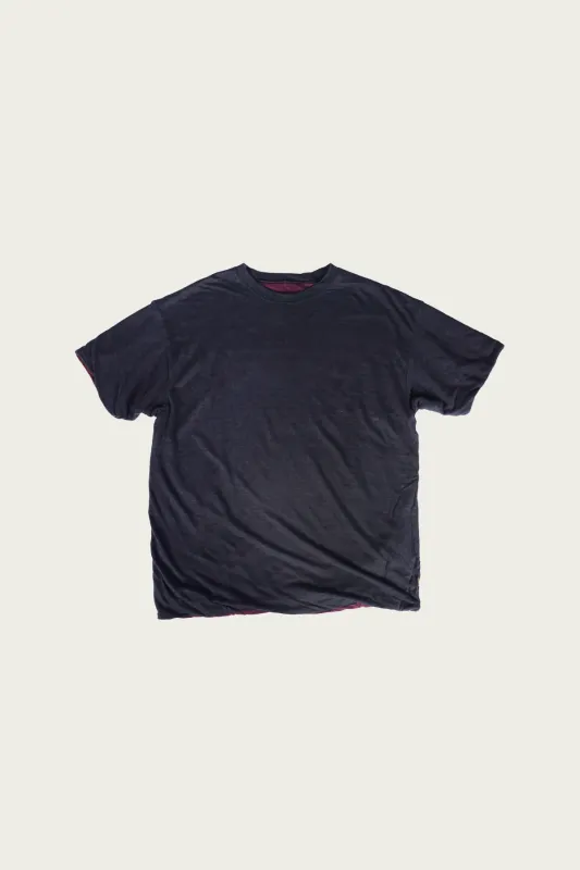 Linen Reversible T-Shirt - Navy/Bordeaux made by Herill