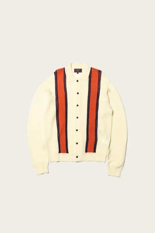 Knit Polo Stripe - White made by BEAMS PLUS