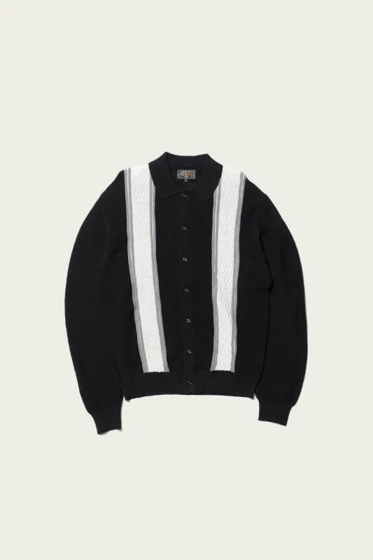 Knit Polo Stripe - Black made by BEAMS PLUS