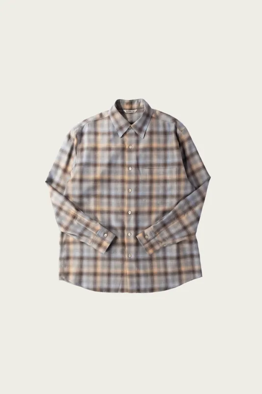 Super Light Wool Check Shirt - Blue Orange Check made by Auralee