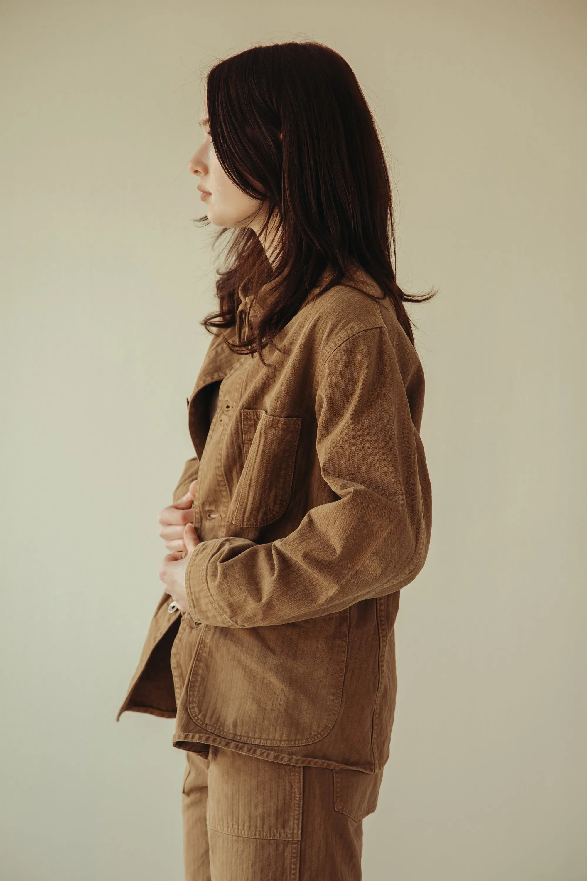 orSlow x Canoe Club 40's Coverall Jacket - Walnut Brown Herringbone Twill sold by Canoe Club product image thumbnail 4