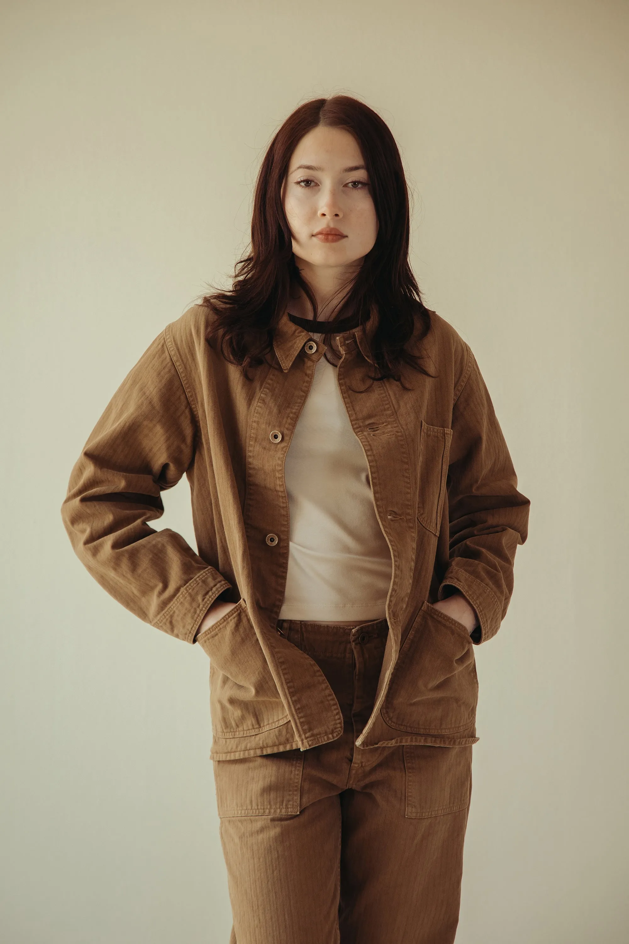 orSlow x Canoe Club 40's Coverall Jacket - Walnut Brown Herringbone Twill sold by Canoe Club product image thumbnail 3