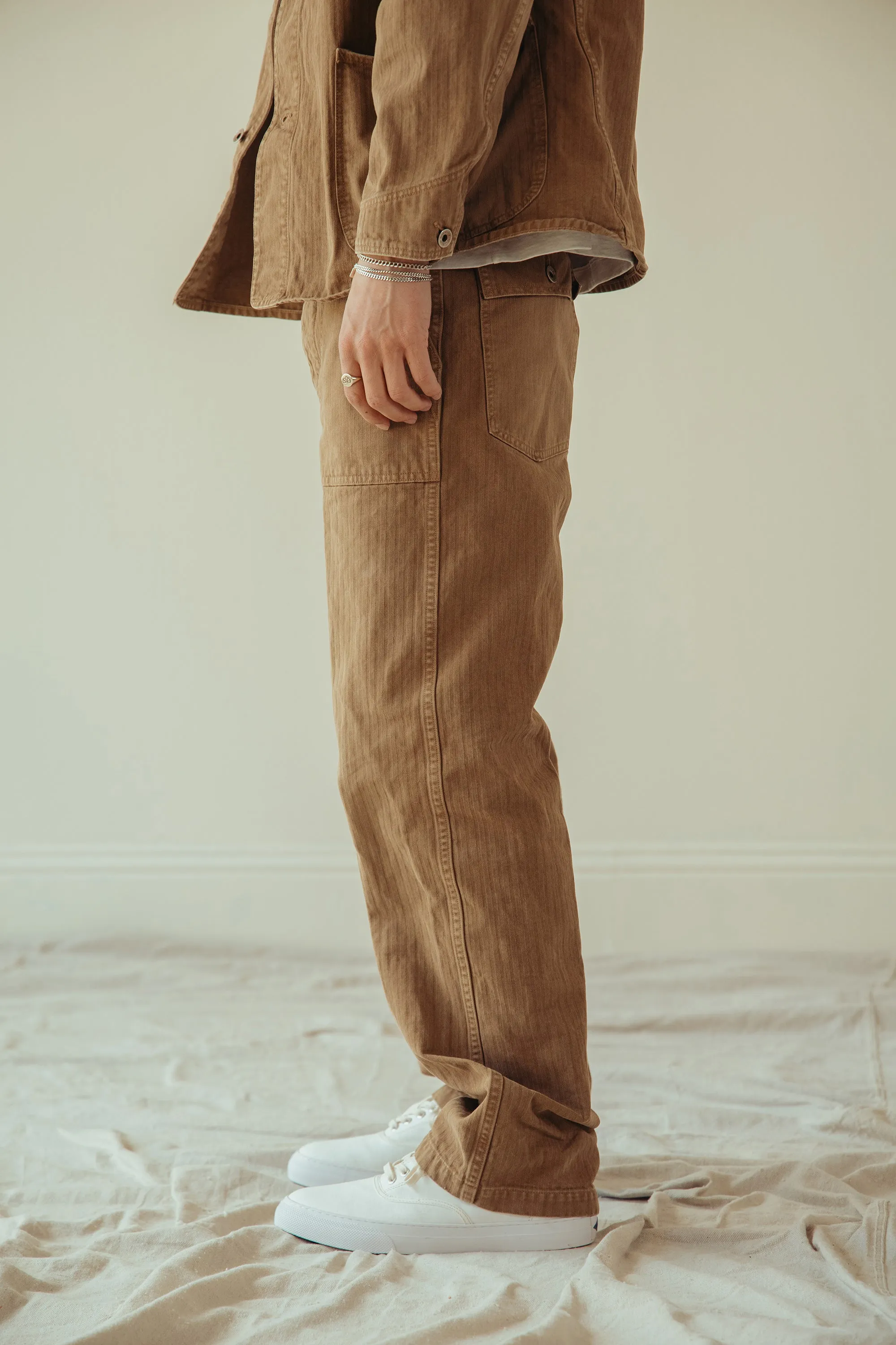 orSlow x Canoe Club Regular Fit Fatigue Pants - Walnut Brown Herringbone Twill sold by Canoe Club product image thumbnail 4