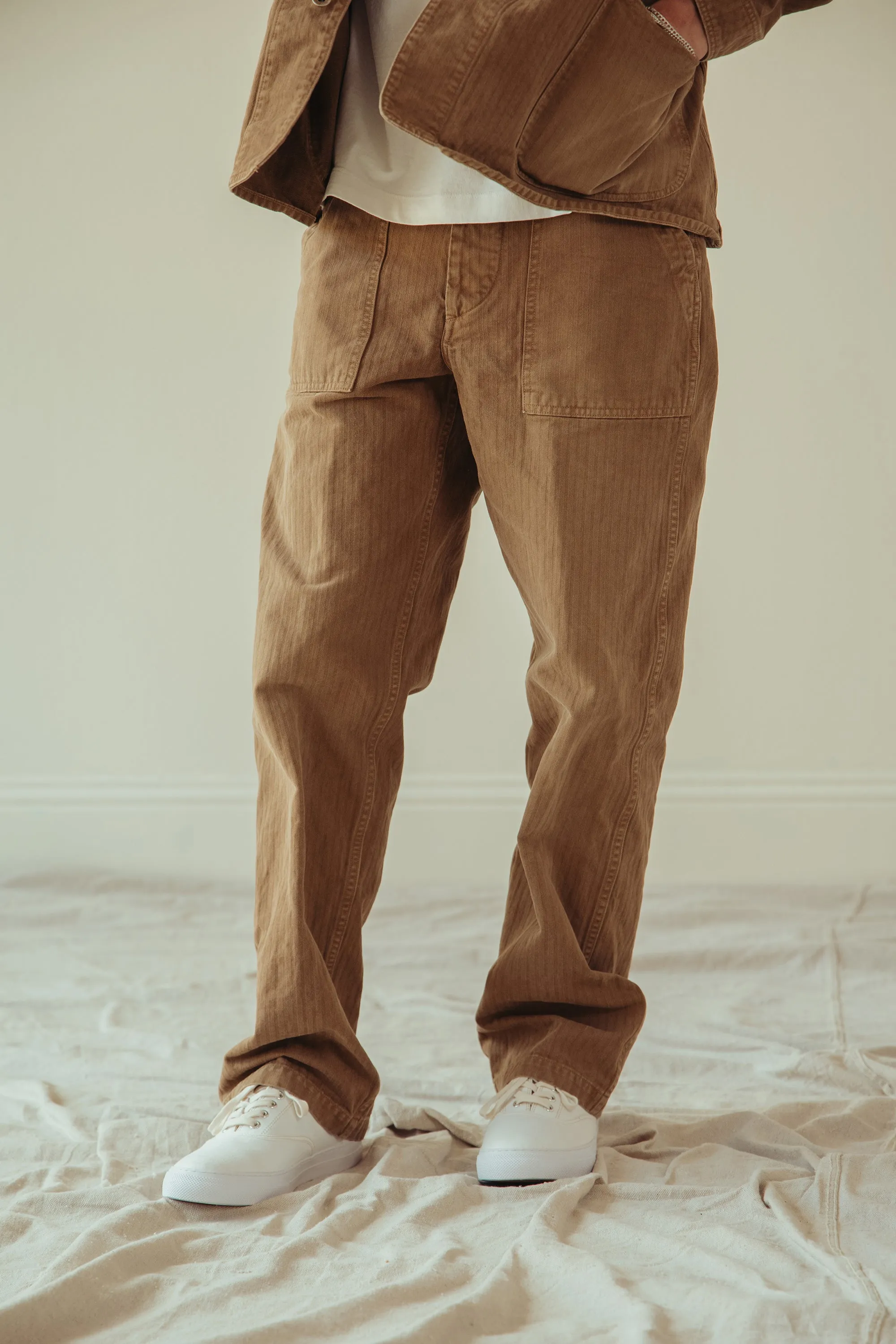 orSlow x Canoe Club Regular Fit Fatigue Pants - Walnut Brown Herringbone Twill sold by Canoe Club product image thumbnail 3