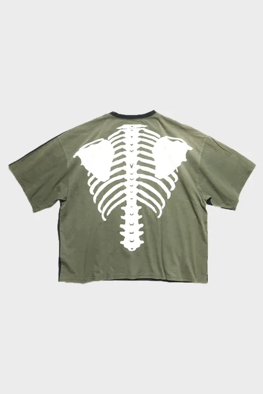 Jersey 2TONES BIG Pocket TEE (BONE) - Black/Khaki made by Kapital