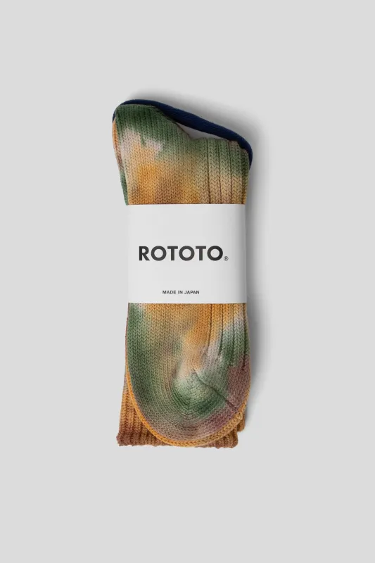 Chunky Ribbed Crew Socks "Tie Dye" - GRN/GLD/BRN sold by Wallace Mercantile