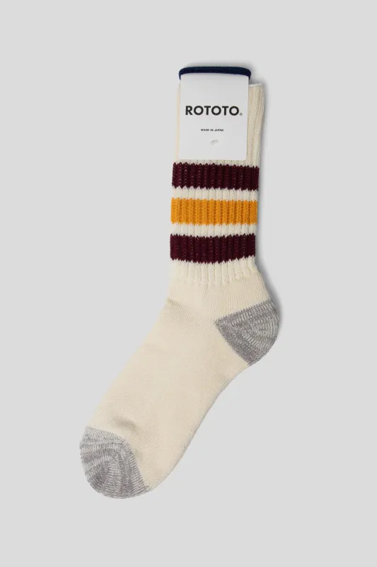 Coarse Ribbed Oldschool Crew Socks - Bordeaux Yellow sold by Wallace Mercantile