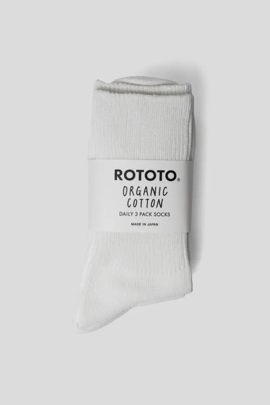 Organic Daily 3 Pack Ribbed Crew Socks - White sold by Wallace Mercantile