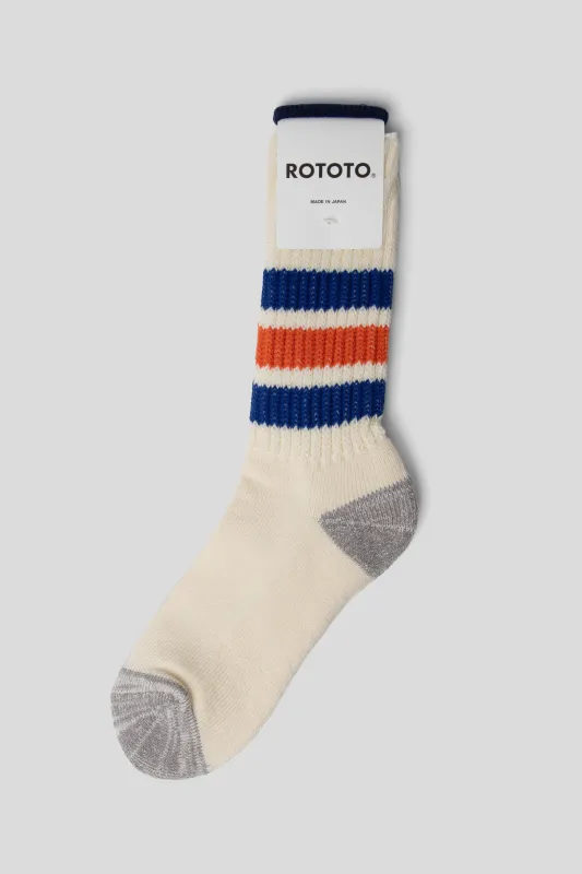 Coarse Ribbed Oldschool Crew Socks - Blue Orange sold by Wallace Mercantile