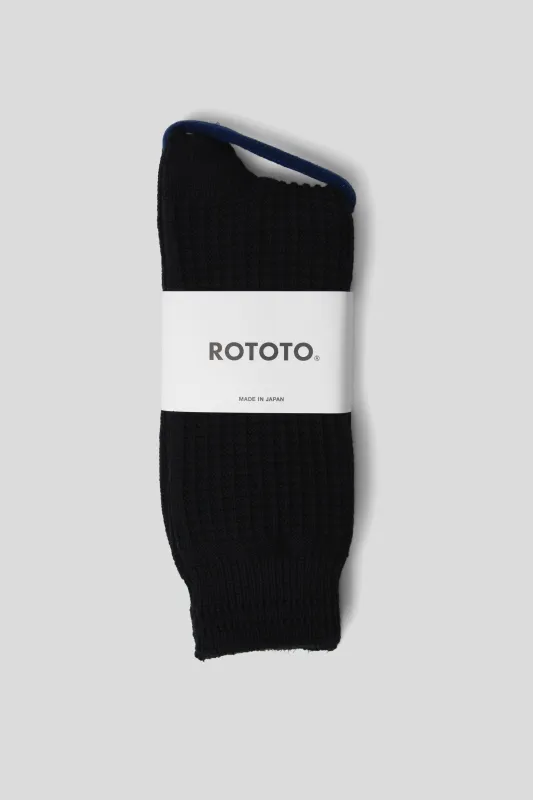 Cotton Waffle Crew Socks - Black sold by Wallace Mercantile