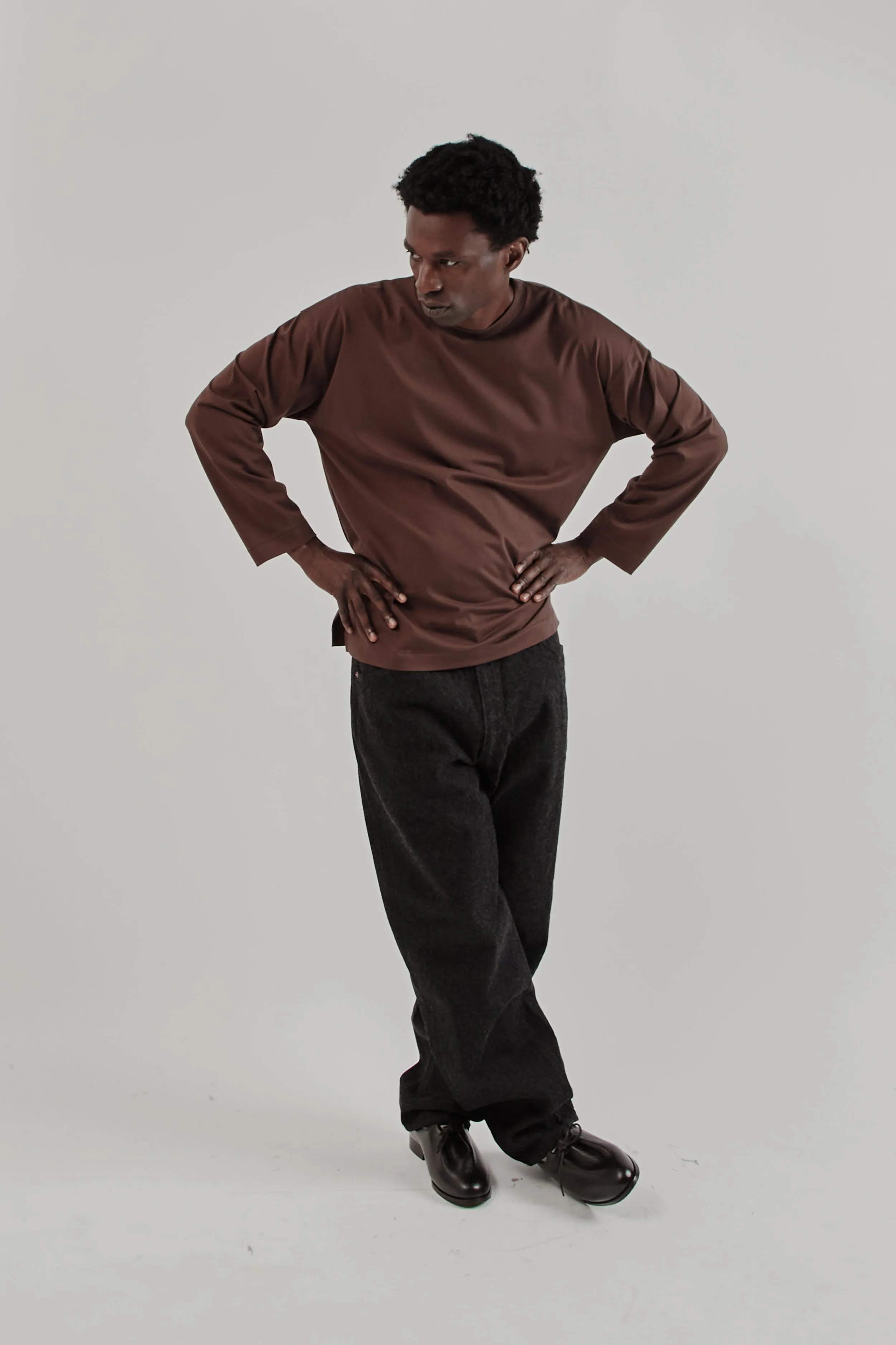 Suvin Cotton Suede Tenjiku Long Sleeve Tee - Brown sold by Wallace Mercantile product image thumbnail 2