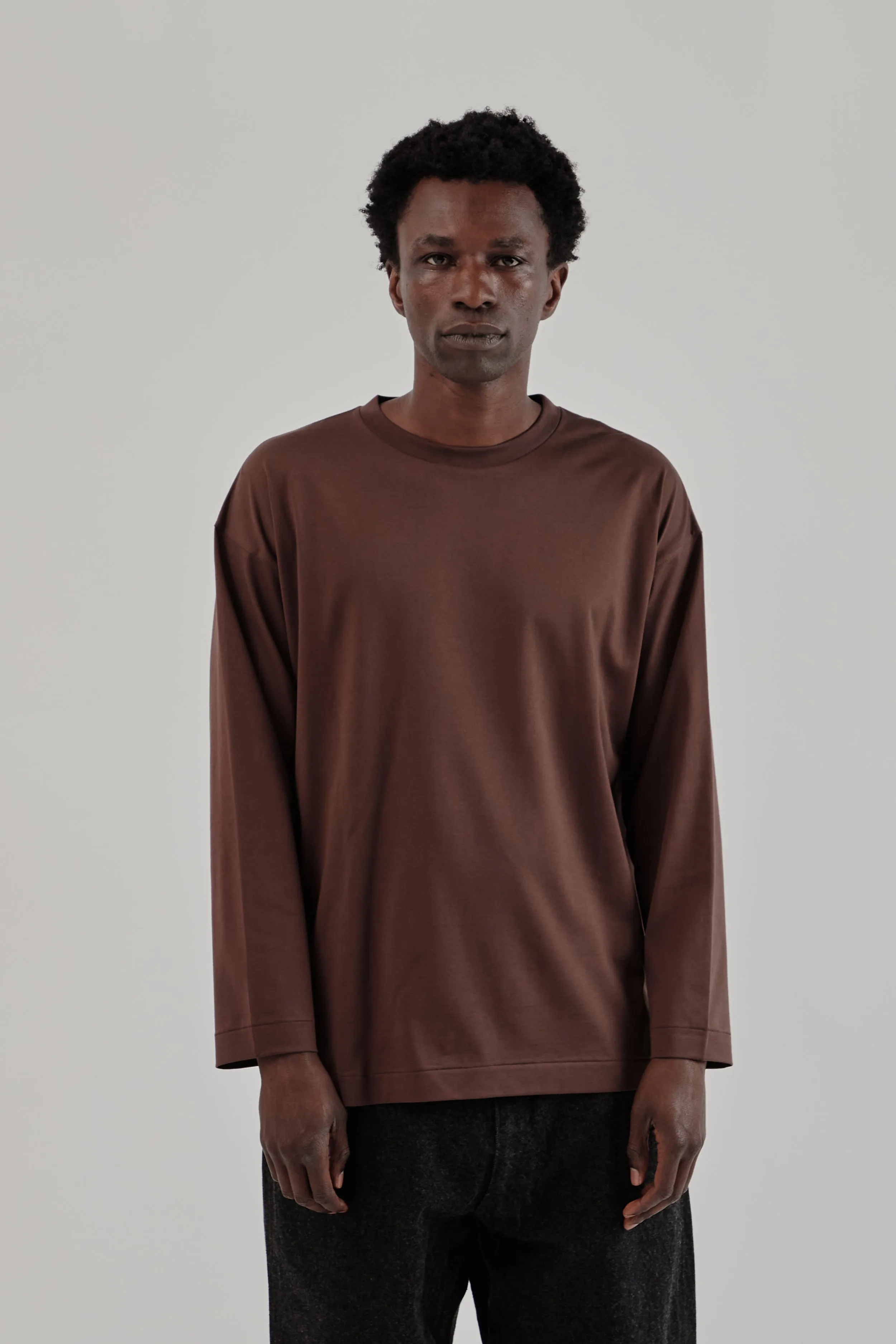 Suvin Cotton Suede Tenjiku Long Sleeve Tee - Brown sold by Wallace Mercantile