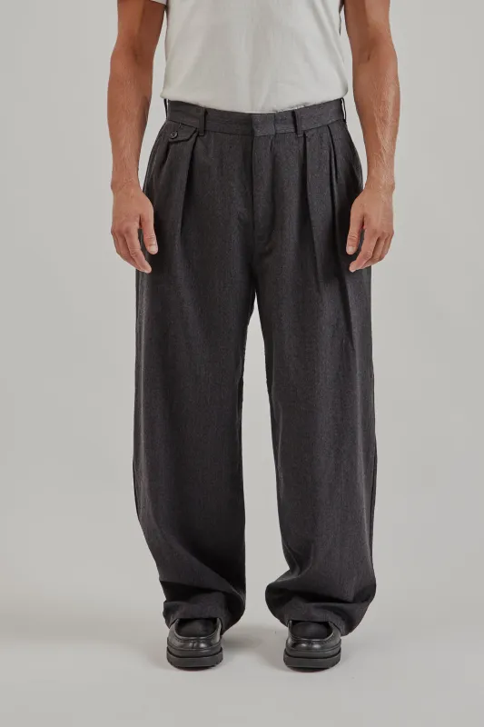 Wool Gabardine Pleat Pants - Charcoal sold by Wallace Mercantile