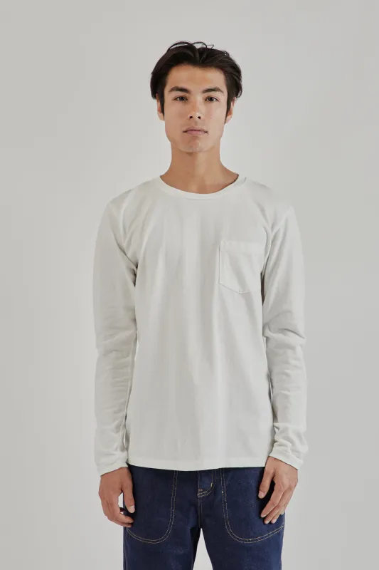 Tubular Crewneck Long Sleeve Pocket Tee - White made by Velva Sheen