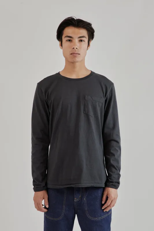 Tubular Crewneck Long Sleeve Pocket Tee - Black made by Velva Sheen