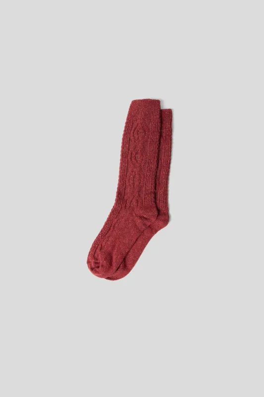 Wool Silk Cable Knit Sock - Rust sold by Wallace Mercantile