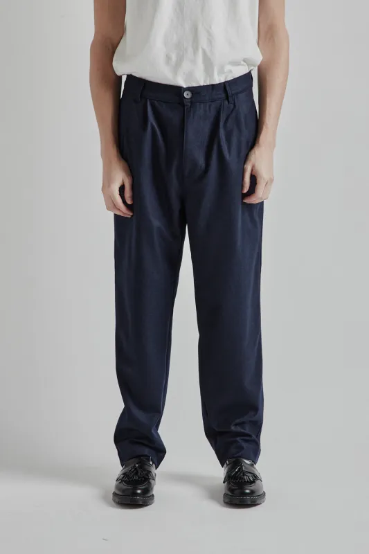Double Pleats Wool Pants - Navy sold by Wallace Mercantile