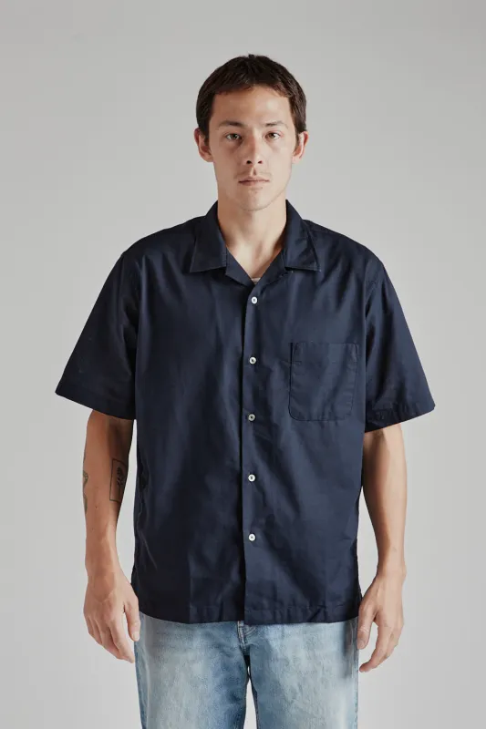 Open Collar Panama S/S Shirt - Navy made by Nanamica