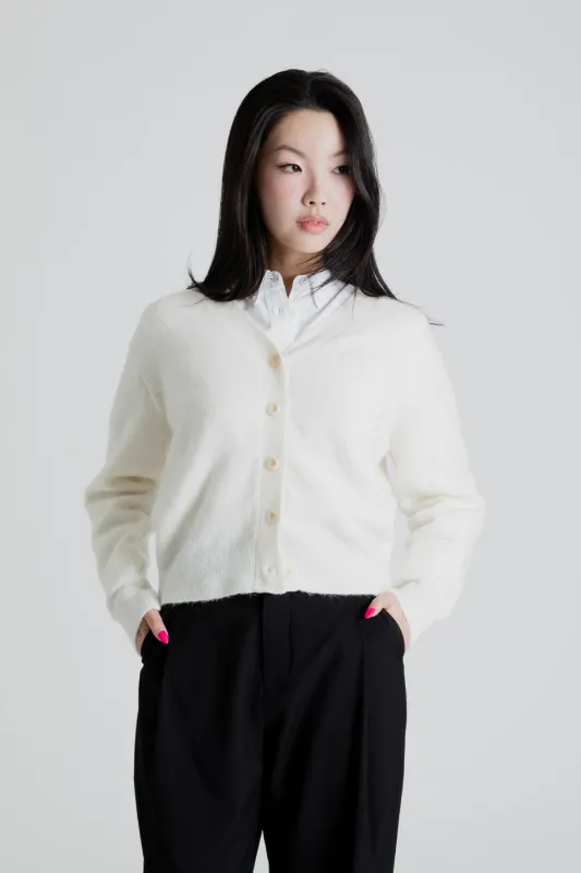Women's V Neck Knit Cardigan - Ivory made by Uniform Bridge