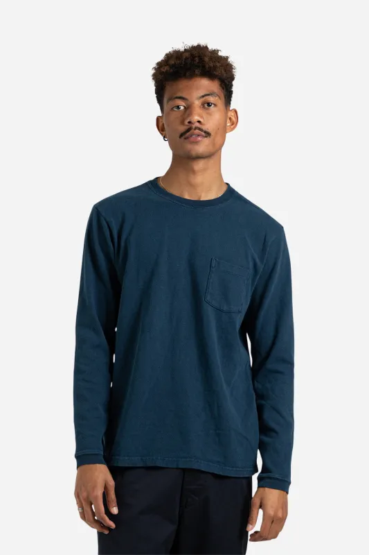 Heavy Oz Pigment Long Sleeve Pocket Tee - Navy sold by Wallace Mercantile