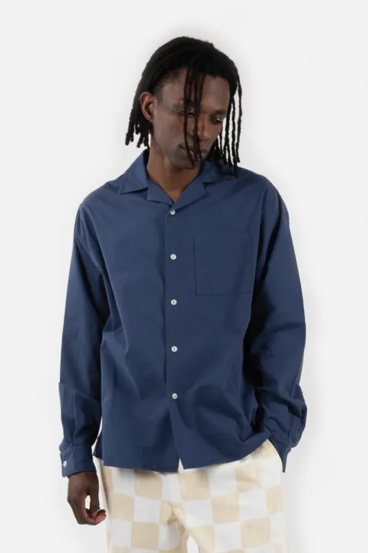 LS Bowling Shirt - Poplin Work Blue made by Wallace Mercantile