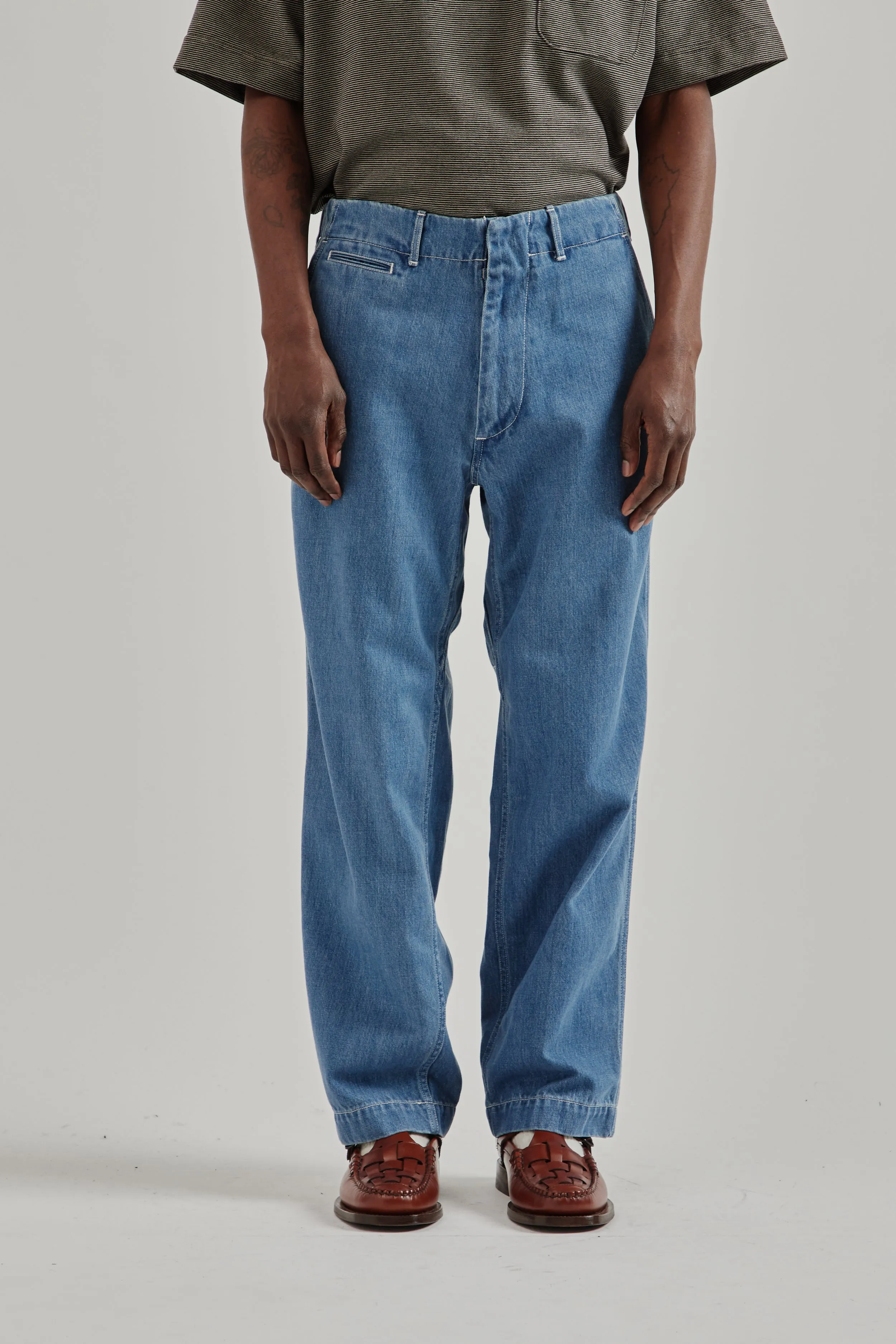 Wide Denim Pants - Light Indigo sold by Wallace Mercantile