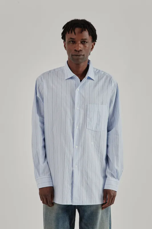 Regular Collar Stripe Wind Shirt - Sax made by Nanamica