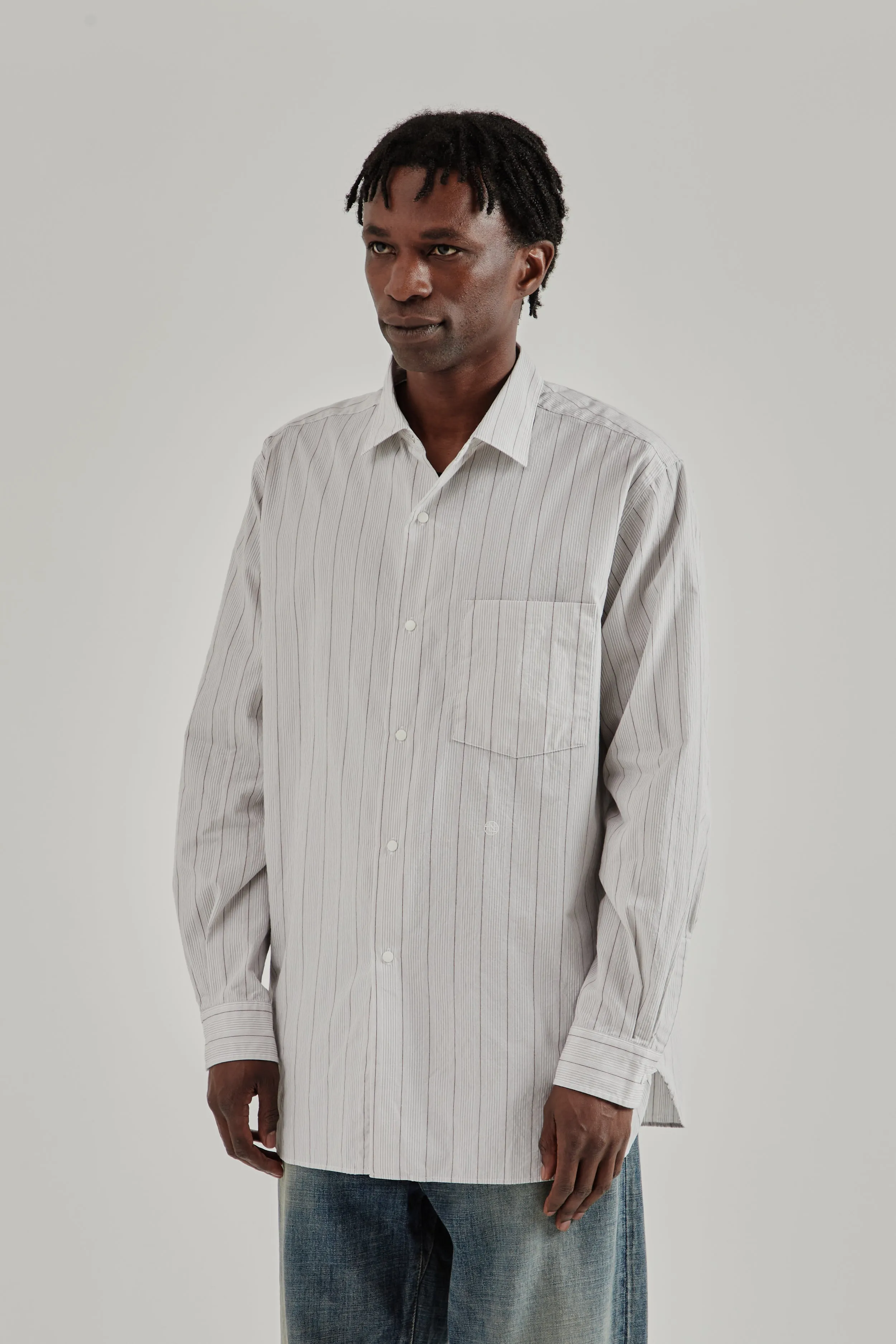 Regular Collar Stripe Wind Shirt - Gray sold by Wallace Mercantile product image thumbnail 4