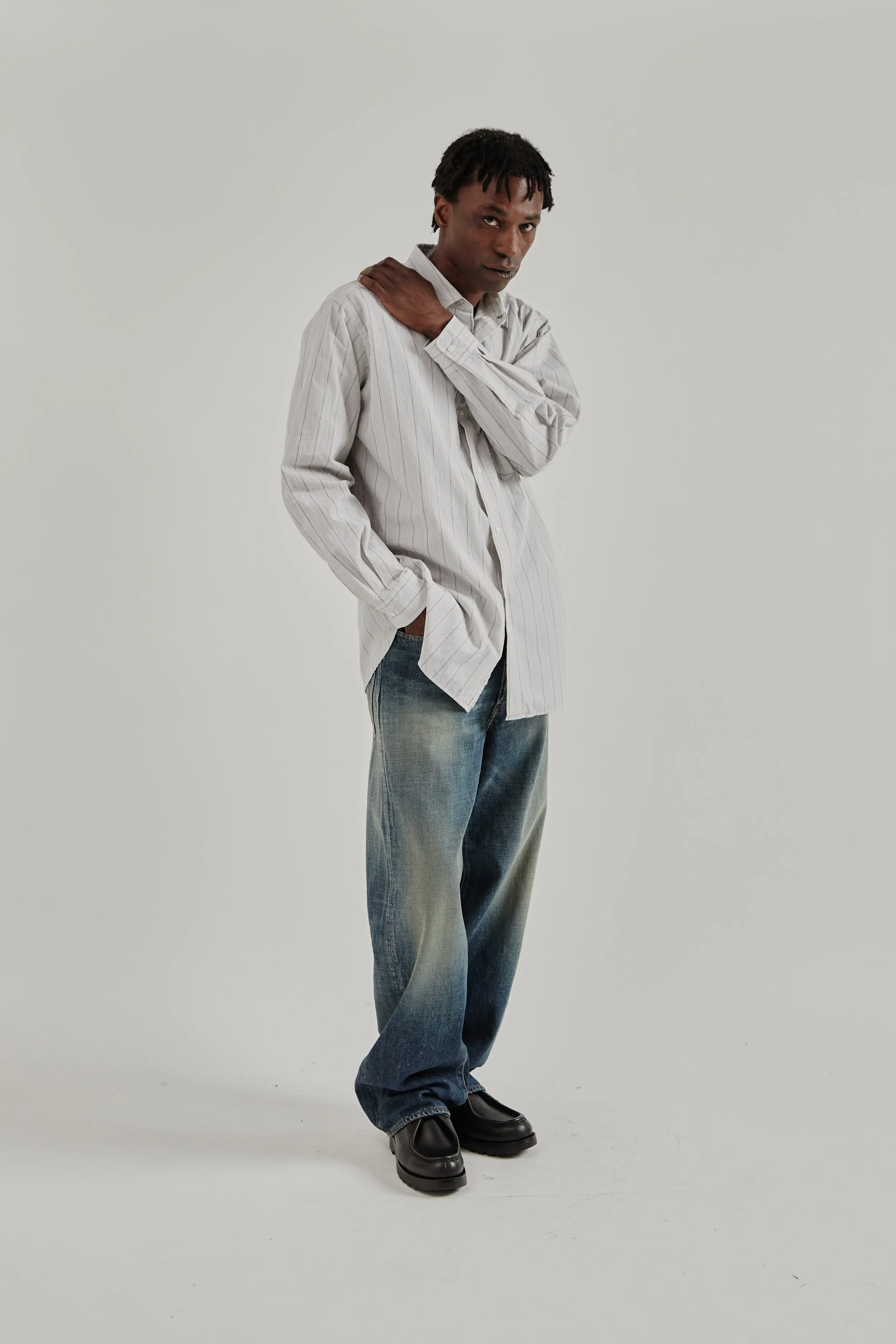 Regular Collar Stripe Wind Shirt - Gray sold by Wallace Mercantile product image thumbnail 2