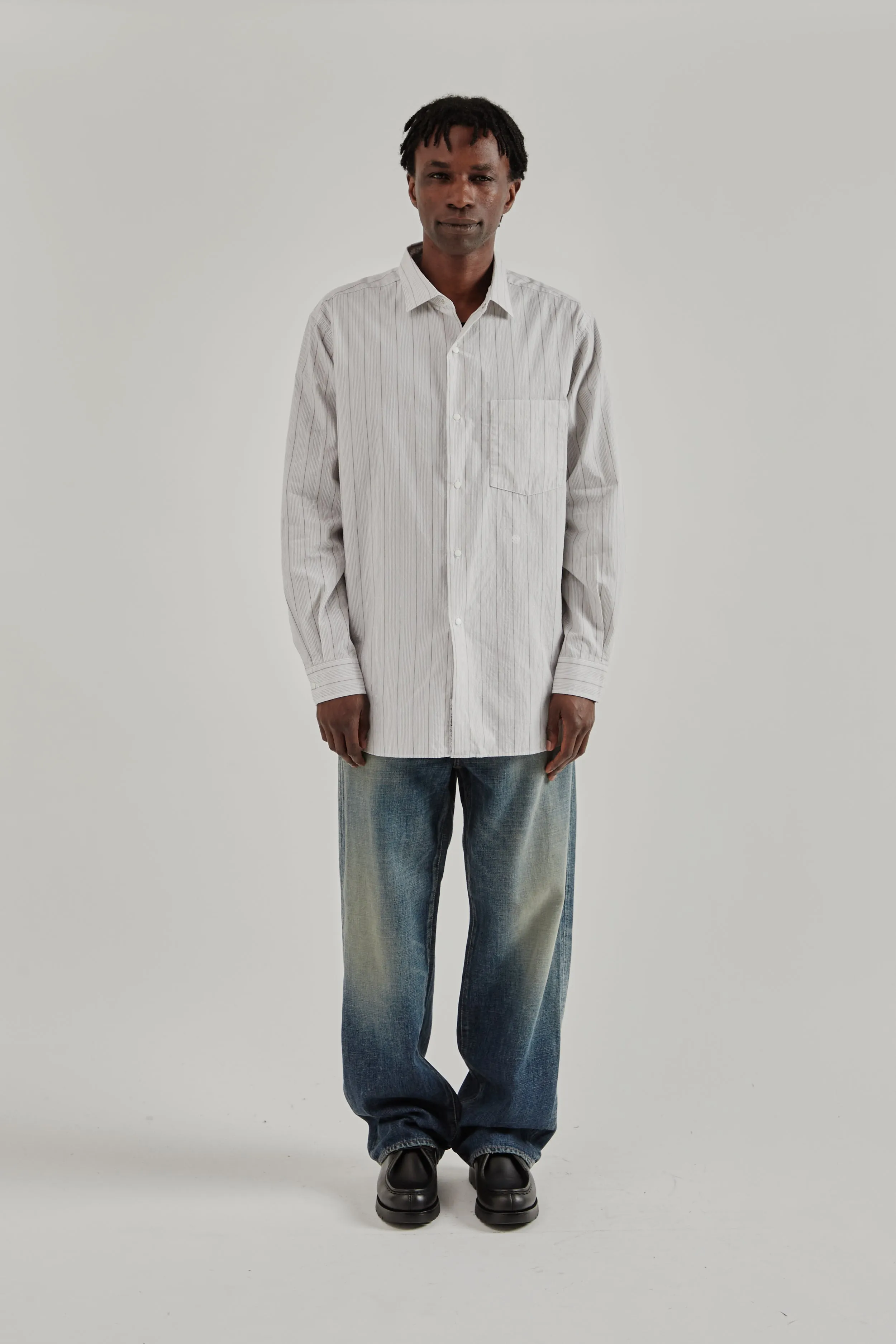 Regular Collar Stripe Wind Shirt - Gray sold by Wallace Mercantile product image thumbnail 3