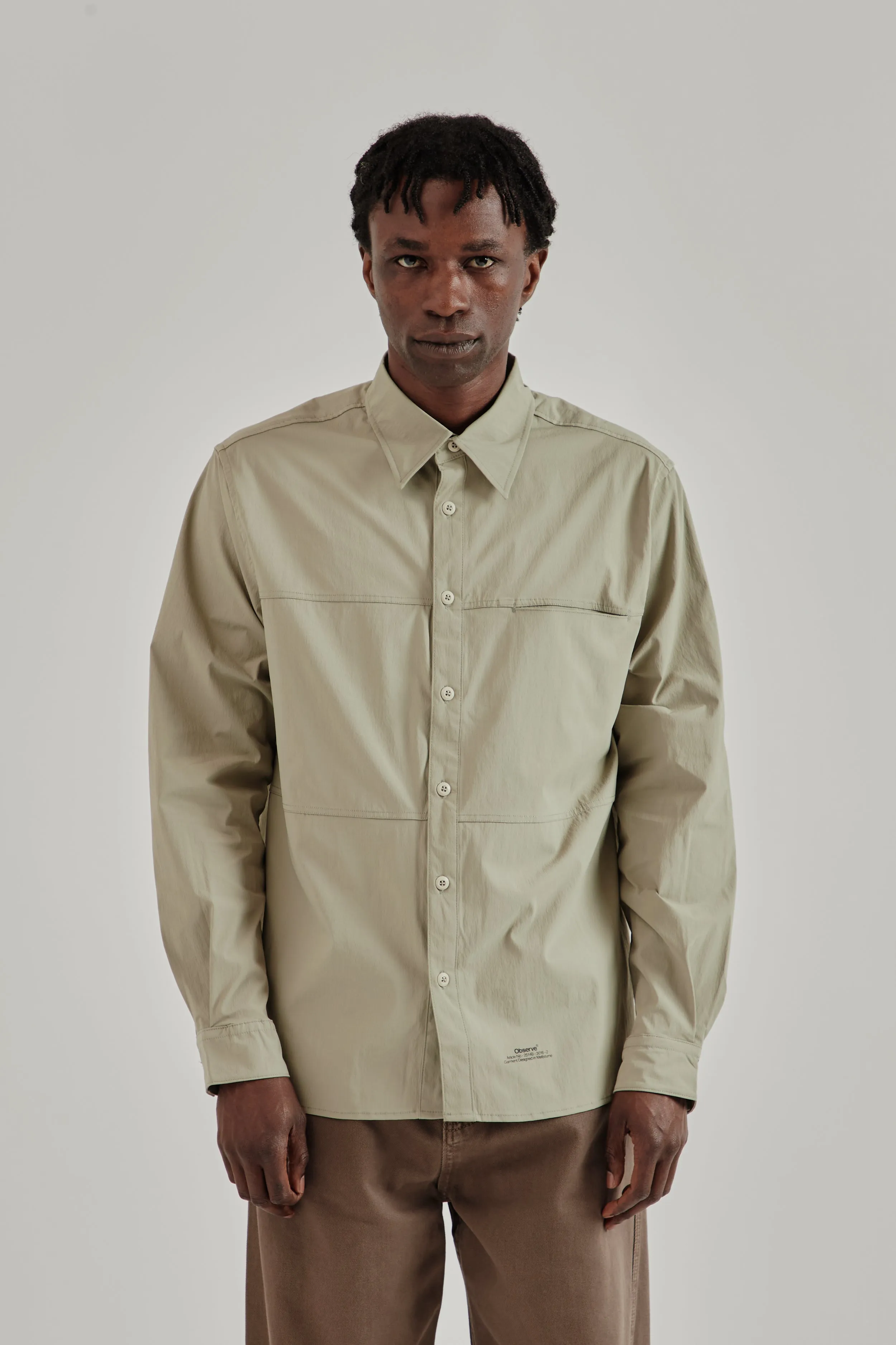 Crinkled Rip-Stop Panel Shirt - Sage sold by Wallace Mercantile
