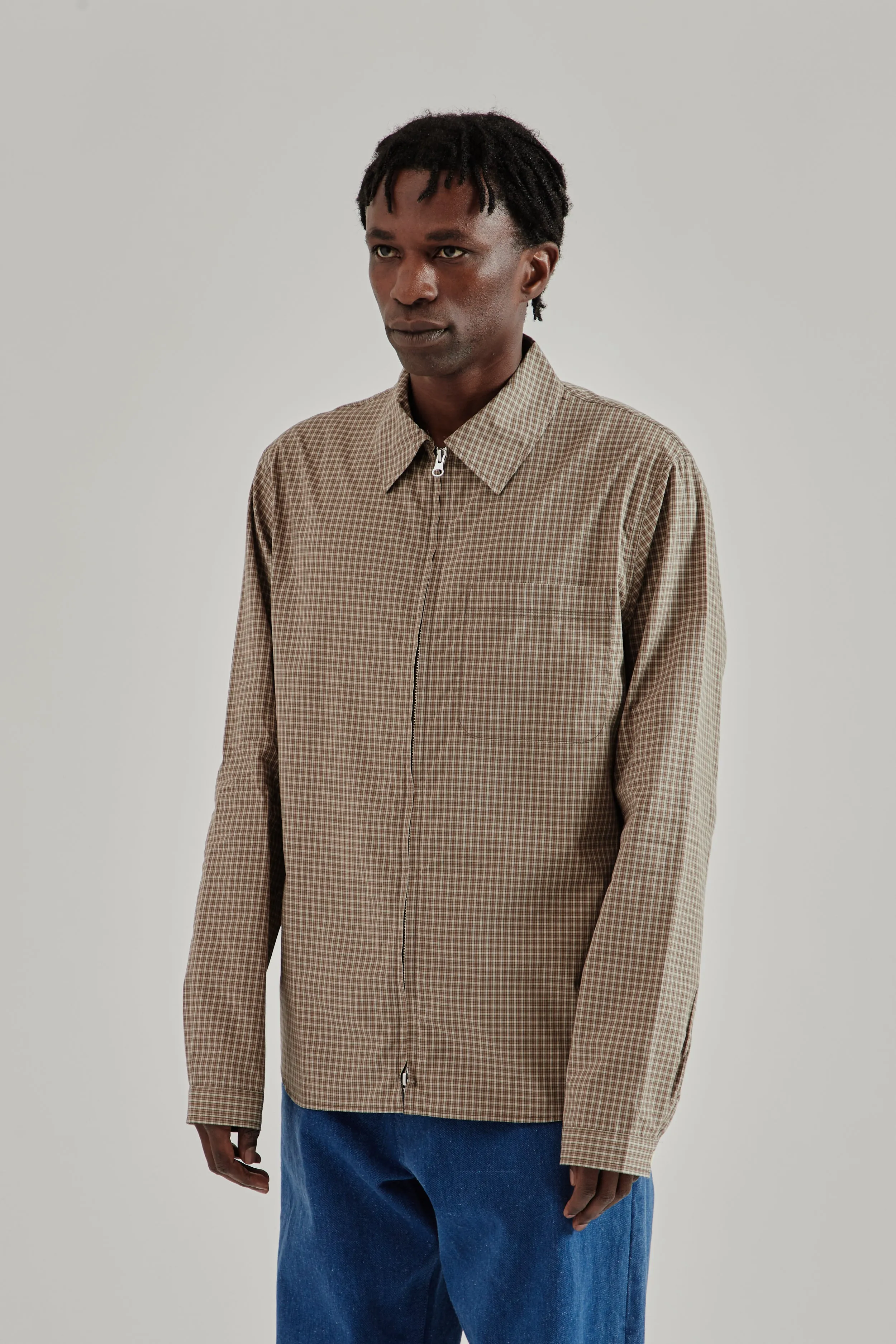 Another Zip Shirt 1.0 JPN - Khaki/Brown Check sold by Wallace Mercantile product image thumbnail 4