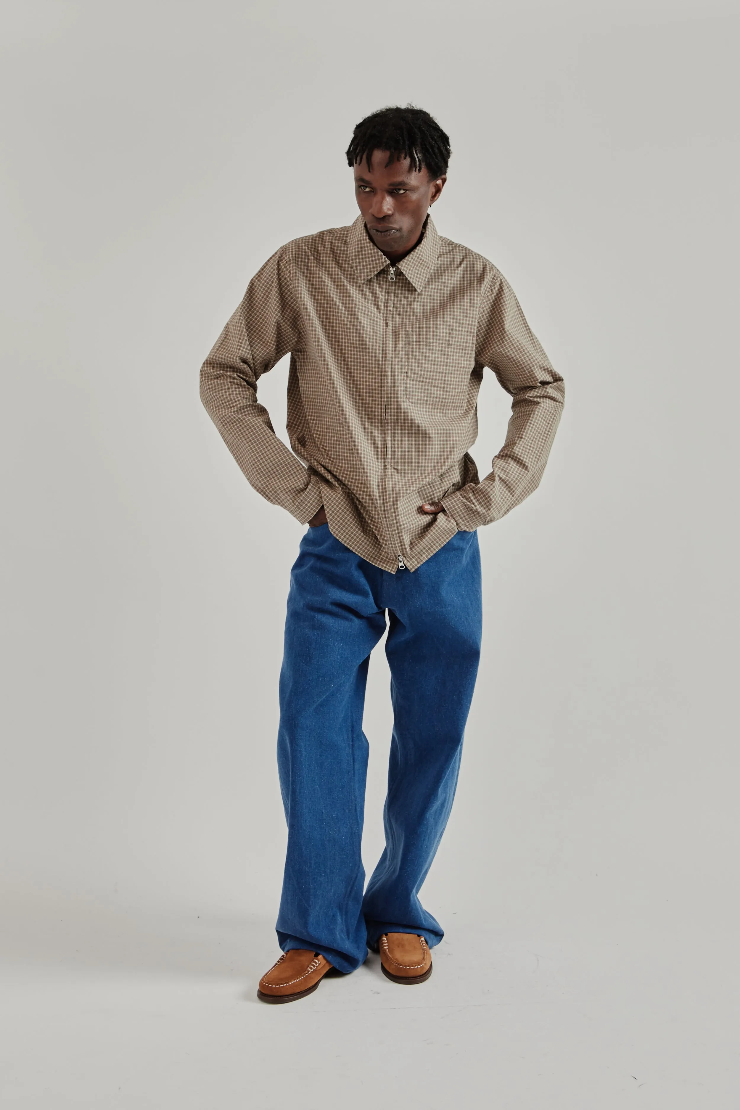 Another Zip Shirt 1.0 JPN - Khaki/Brown Check sold by Wallace Mercantile product image thumbnail 2