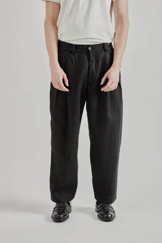 Linen Relax Tuck Pants - Black made by is-ness