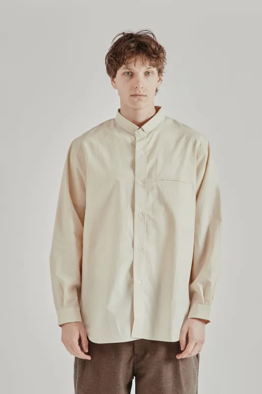 Linen Mixed Narrow Collar Shirt - Light Beige made by Wallace Mercantile